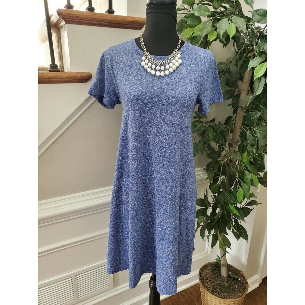 LuluRoe Women Blue/White Polyester Round Neck Short Sleeve Knee Length Dress XS